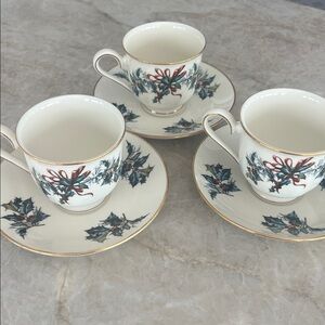 Lenox Winter Greetings Cup and Saucer Holiday China Lot of 3